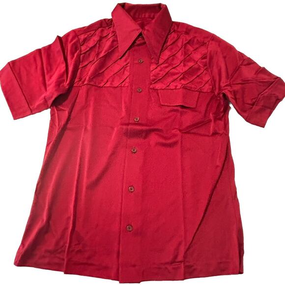 Vtg Arnel Nylon Men’s Short Sleeve Dress Shirt Button Front Pocket Red Size M - Picture 7 of 7